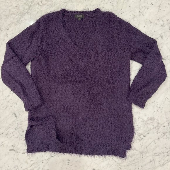 Women's Kenneth Cole Fuzzy V-Neck Long Sleeve Knit Sweater - Picture 1 of 3